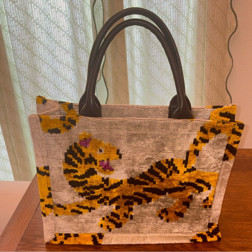 Tiger Silk Velvet Ikat Large Tote Bag